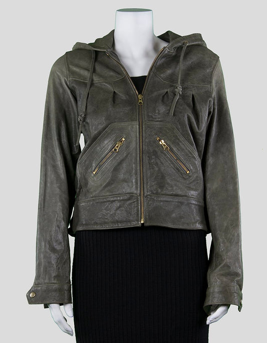 Mike & Chris Grey Distressed Leather Moto Jacket - Small