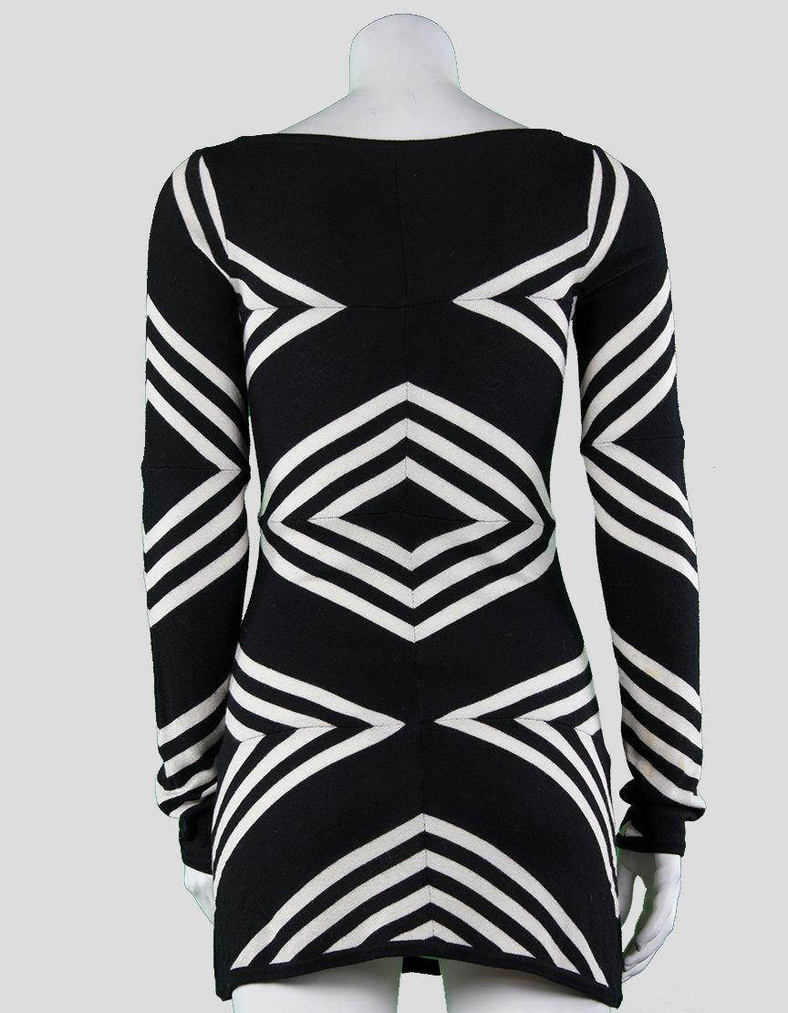 Alice + Olivia Black and White Geometric Patterned Mini Dress - X-Small