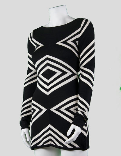 Alice + Olivia Black and White Geometric Patterned Mini Dress - X-Small