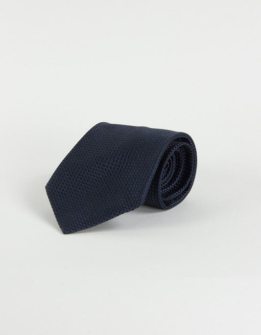 Paul Smith Solid Navy Waffle Tie With Rear Flower Print