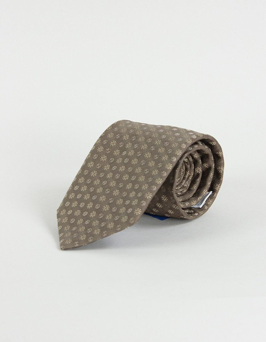 Michael Kors Brown Tie With Tan Foulard Circle Design