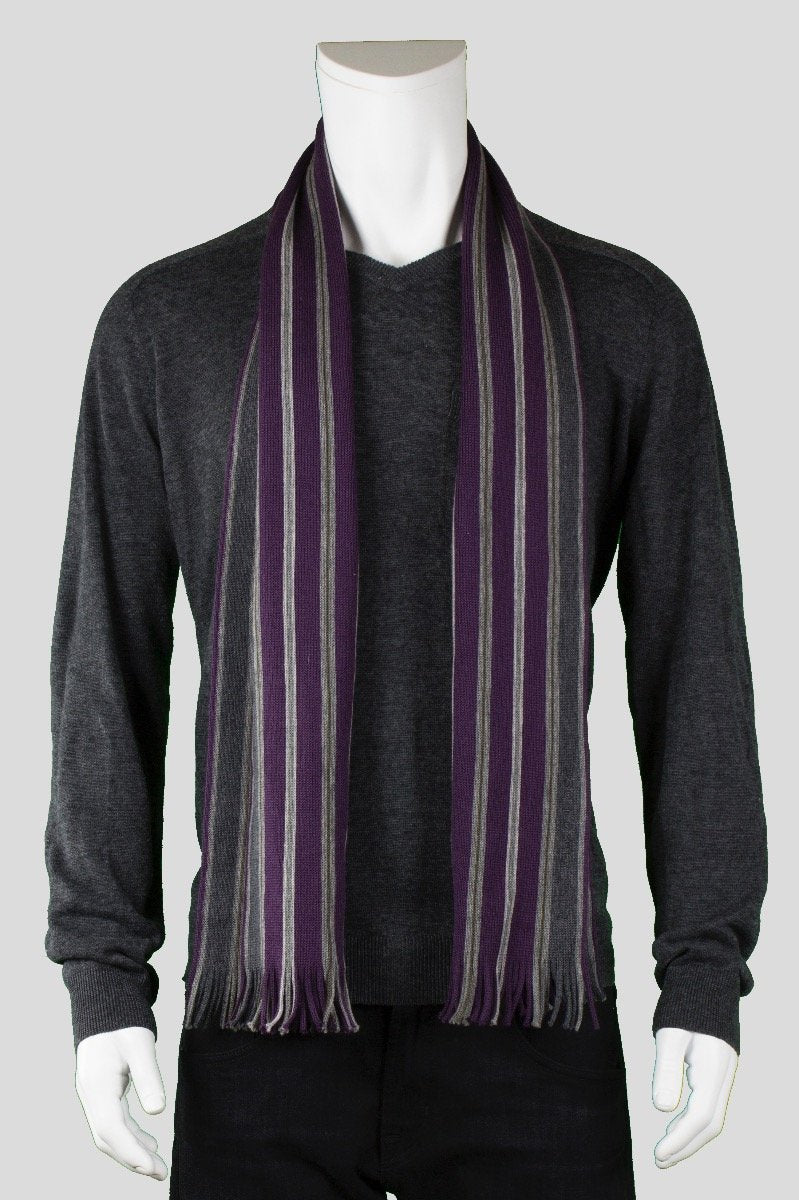 Boss Hugo Boss Purple And Grey Striped Scarf With 1 5 Tassels On Both Ends