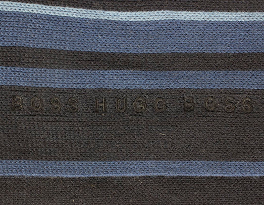 Boss Hugo Boss Blue Striped Scarf With 1.5" Tassels On Both Ends