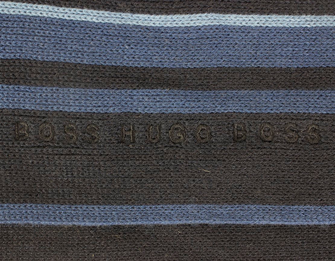 Boss Hugo Boss Blue Striped Scarf With 1.5" Tassels On Both Ends