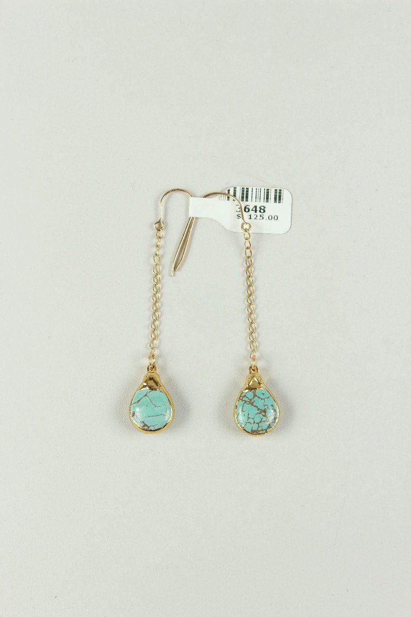 Gold Chain Drop Earrings With A Turquoise Stone