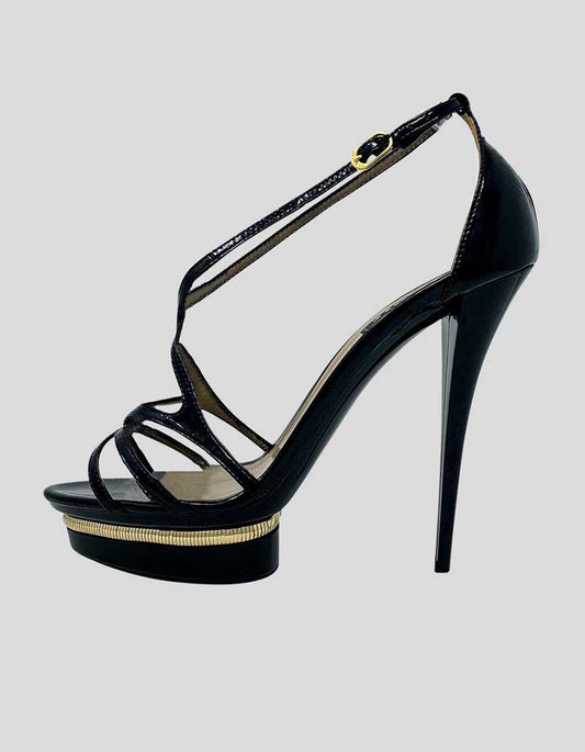 Le Silla Black Patent Leather Open Toe Pumps With Platform