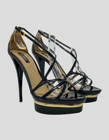 Le Silla Black Patent Leather Open Toe Pumps With Platform