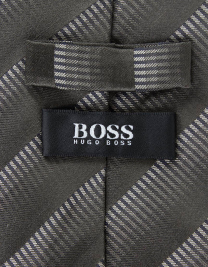BOSS HUGO BOSS Brown Tie With Cream Stripe Design - One Size