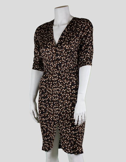 Tucker Disco Dress With Brown Black And White Design Elasticated Waist Front Slit And Three Quarter Length Sleeves Petite