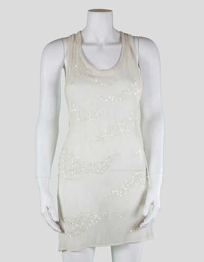 All Saints Alexander Tank Dress With Knotted Racer Back Hand Embellished Sequins Transparent Silk Georgette X-Small