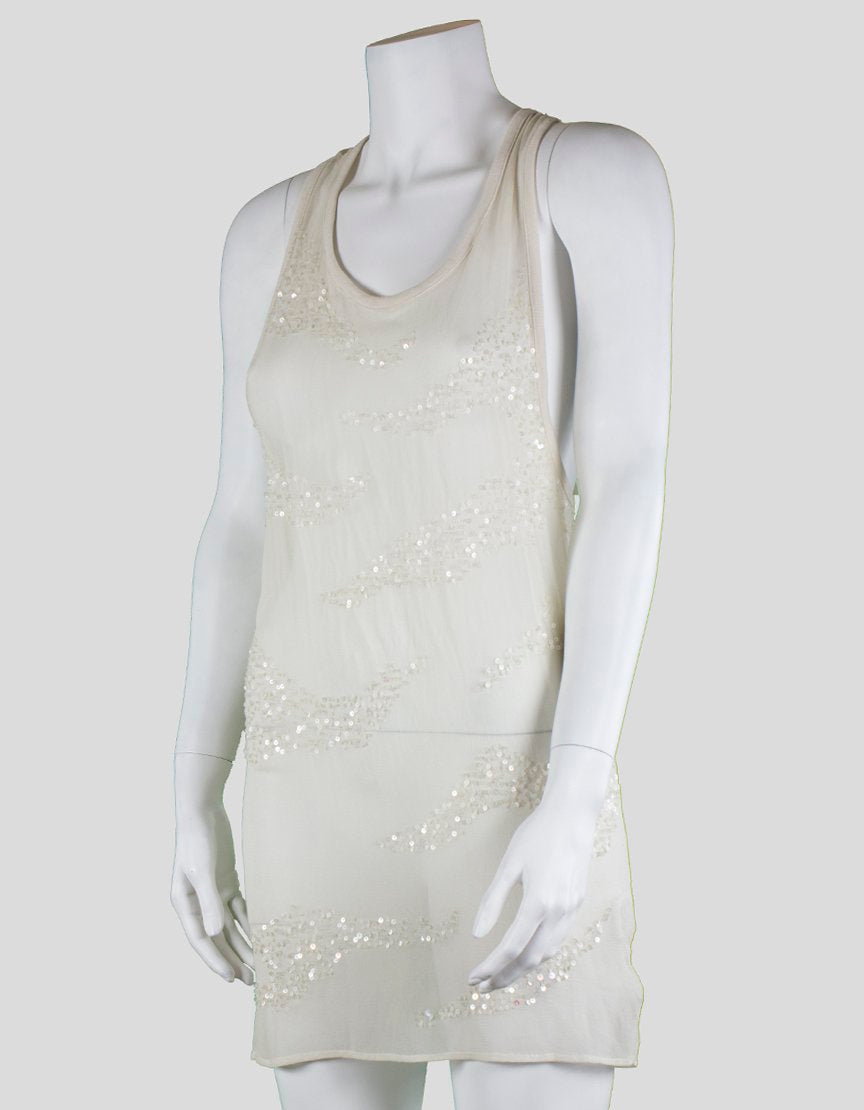 All Saints Alexander Tank Dress With Knotted Racer Back Hand Embellished Sequins Transparent Silk Georgette X-Small