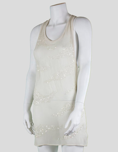 All Saints Alexander Tank Dress With Knotted Racer Back Hand Embellished Sequins Transparent Silk Georgette X-Small