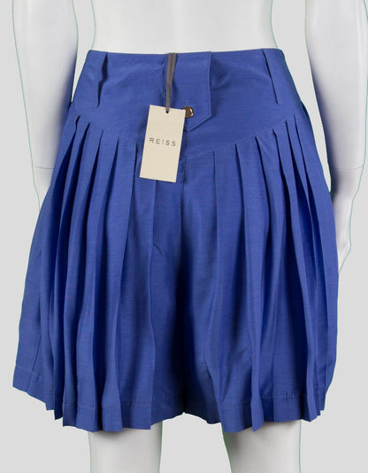 Reiss Blue Short Culottes With Pleating Throughout Gold Button Design At Fly And Belt Loops Size 2