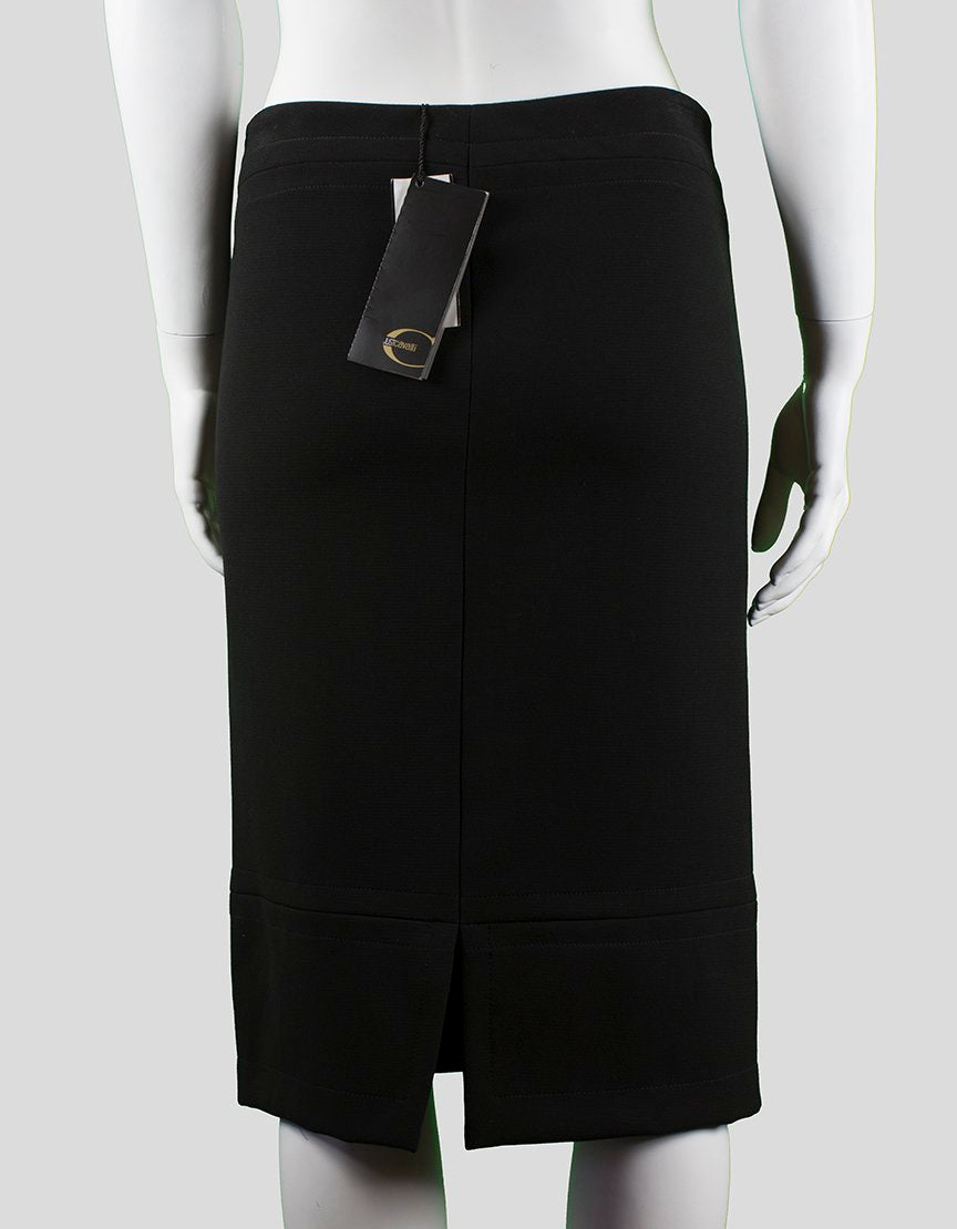 JUSt Cavalli Black Knee Length Pencil Skirt With Heart Designed Exposed Front Zipper Size 42