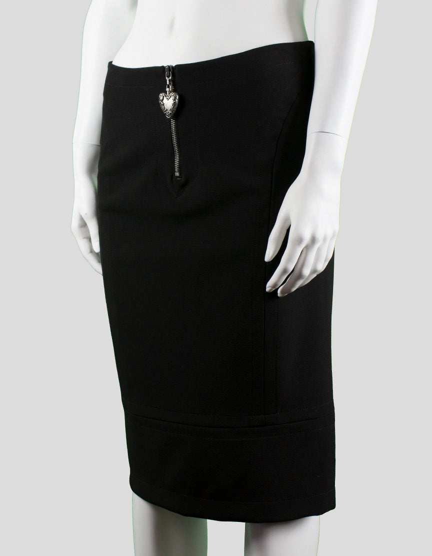JUSt Cavalli Black Knee Length Pencil Skirt With Heart Designed Exposed Front Zipper Size 42