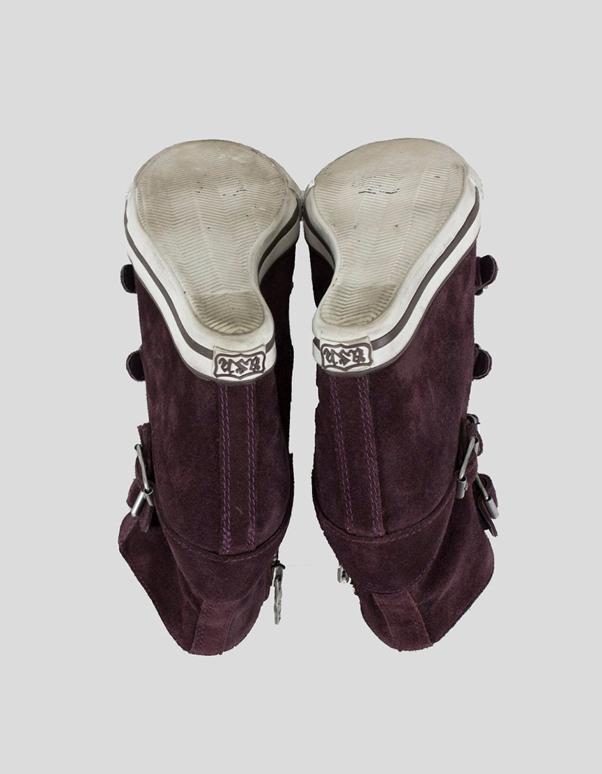 Ash Wedge Sneaker In Burgundy Suede With Functioning Buckle Enclosures In Silver Tone Hardware IT 37