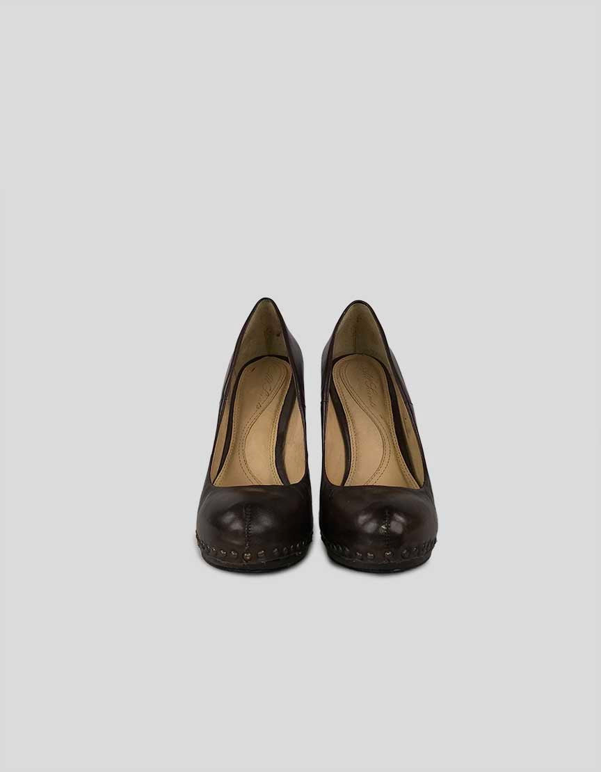 All Saints Brown Leather Platform Pumps With Round Toe And Stud Detail 37 IT