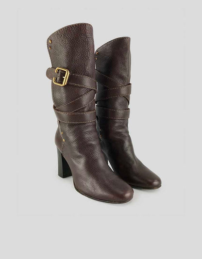 Chloe Brown Leather Mid Calf Boots - 37 IT | 7 US