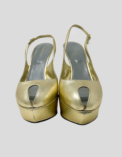 Sergio Rossi Slingback Platform Pumps In Gold Tone Leather Size 39.5 It