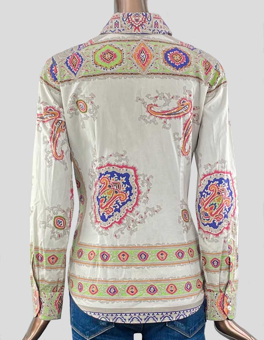 Etro Paisley Long Sleeve Blouse In Tan Blue And Red Size 42 It