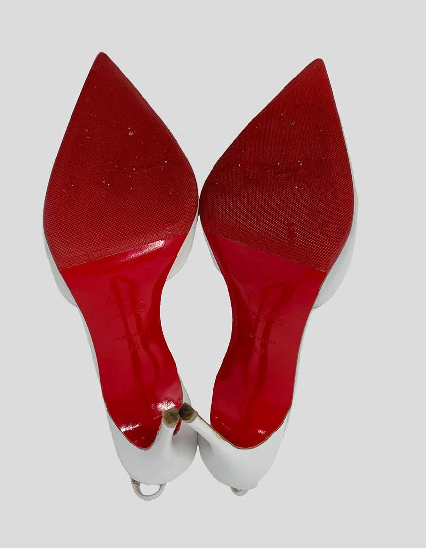 Christian Louboutin Calamijane Cap Toe Slingback Sandals In White With Silver Tip Size 40 It