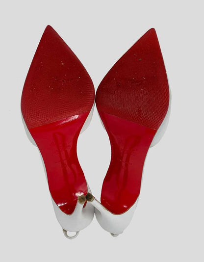 Christian Louboutin Calamijane Cap Toe Slingback Sandals In White With Silver Tip Size 40 It