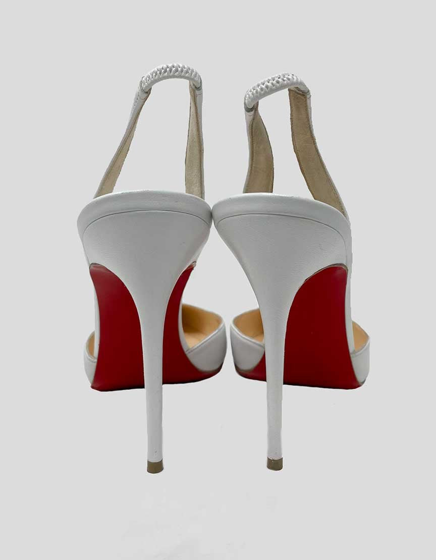 Christian Louboutin Calamijane Cap Toe Slingback Sandals In White With Silver Tip Size 40 It