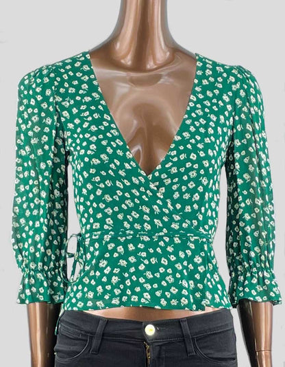 Reformation The Nell Green Wrap Top X-Small