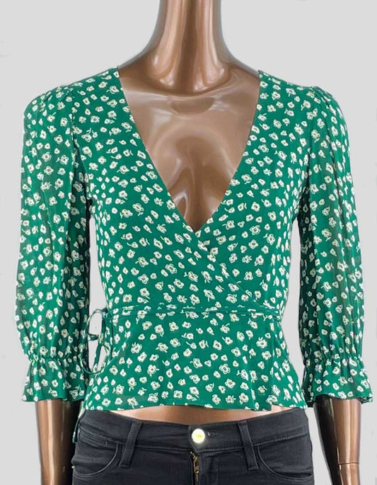 Reformation The Nell Green Wrap Top X-Small