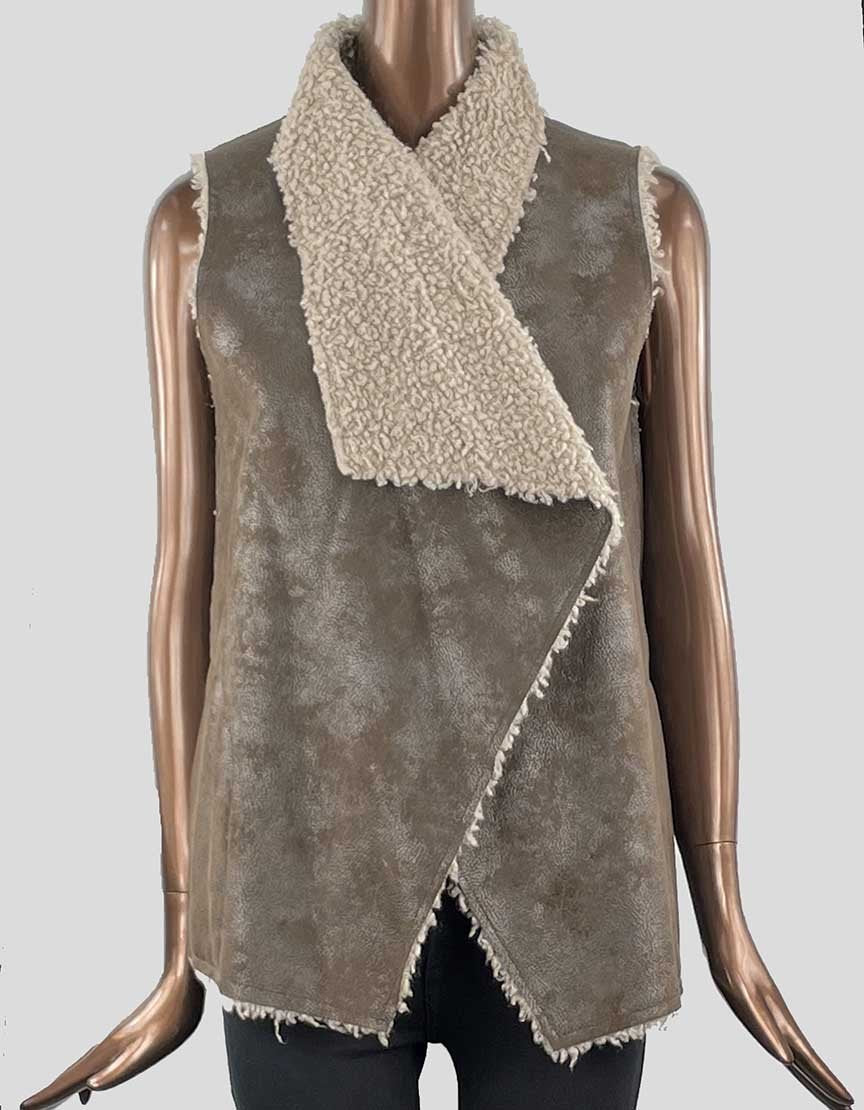 Velvet Brown Faux Shearling Suede Vest Women Petite