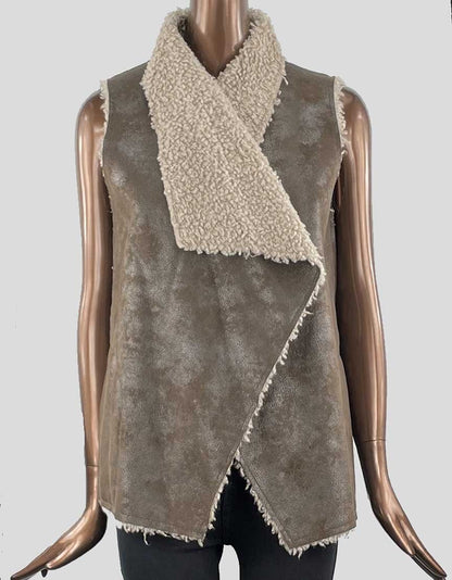 Velvet Brown Faux Shearling Suede Vest Women Petite