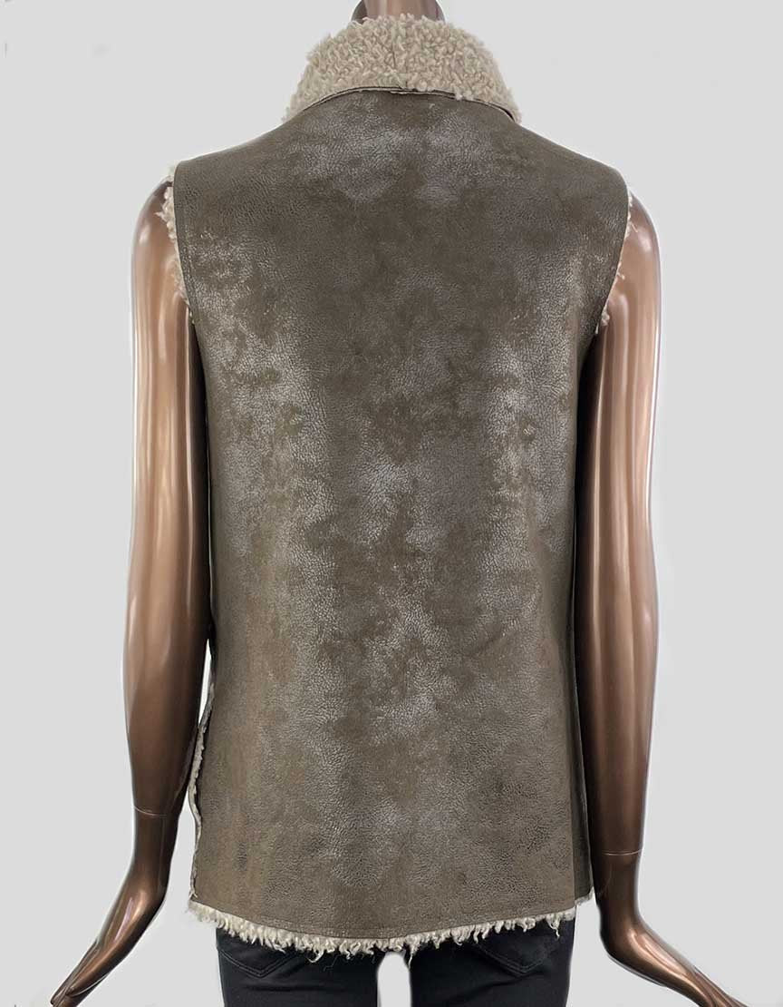 Velvet Brown Faux Shearling Suede Vest Women Petite