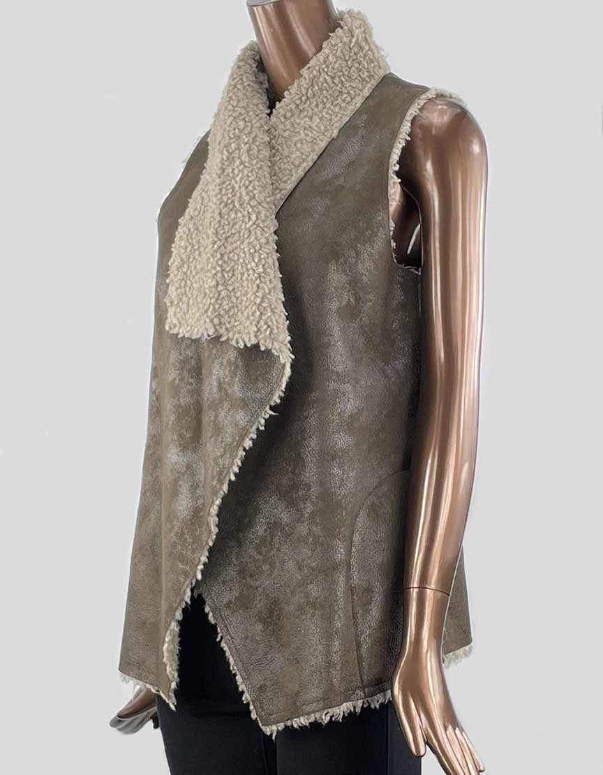 Velvet Brown Faux Shearling Suede Vest Women Petite