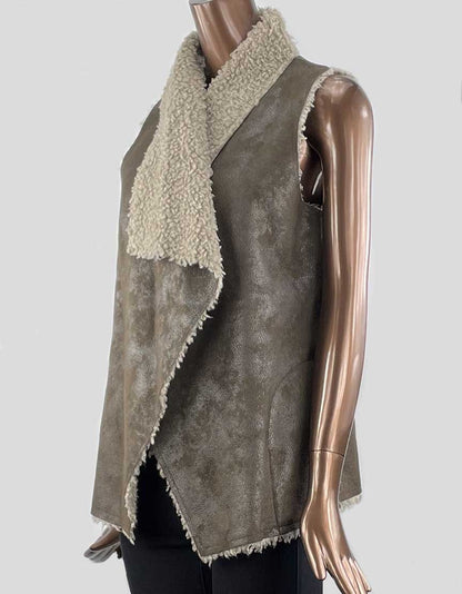 Velvet Brown Faux Shearling Suede Vest Women Petite
