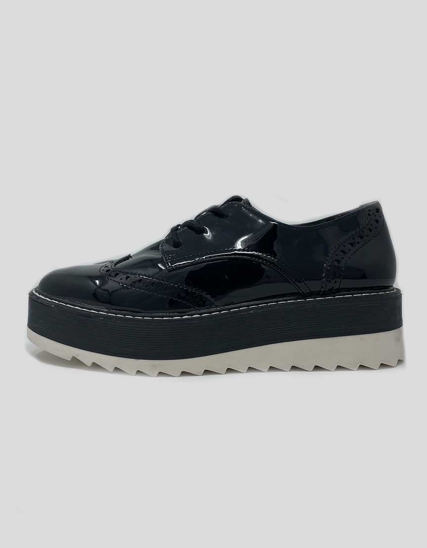 Zara Women Platform Patent Leather Oxford Shoes 36 It 6 US