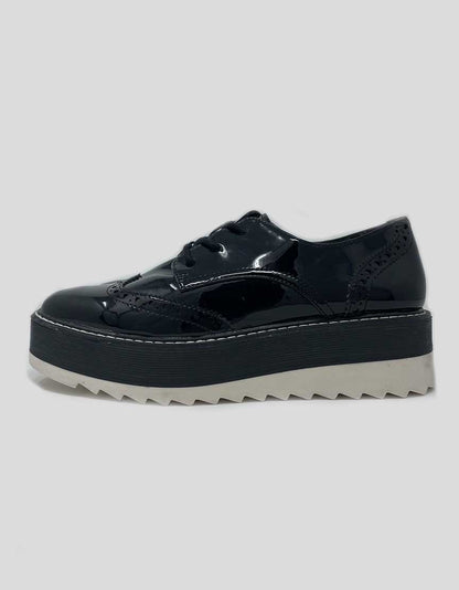 Zara Women Platform Patent Leather Oxford Shoes 36 It 6 US
