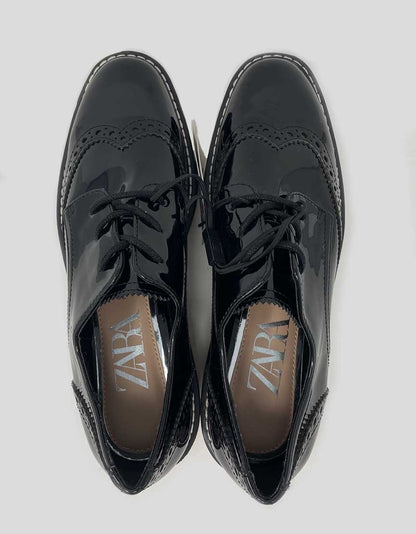 Zara Women Platform Patent Leather Oxford Shoes 36 It 6 US