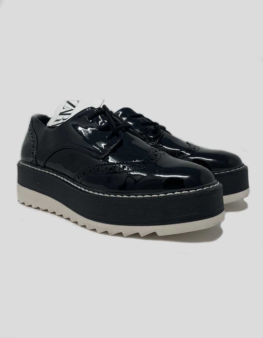 Zara Women Platform Patent Leather Oxford Shoes 36 It 6 US