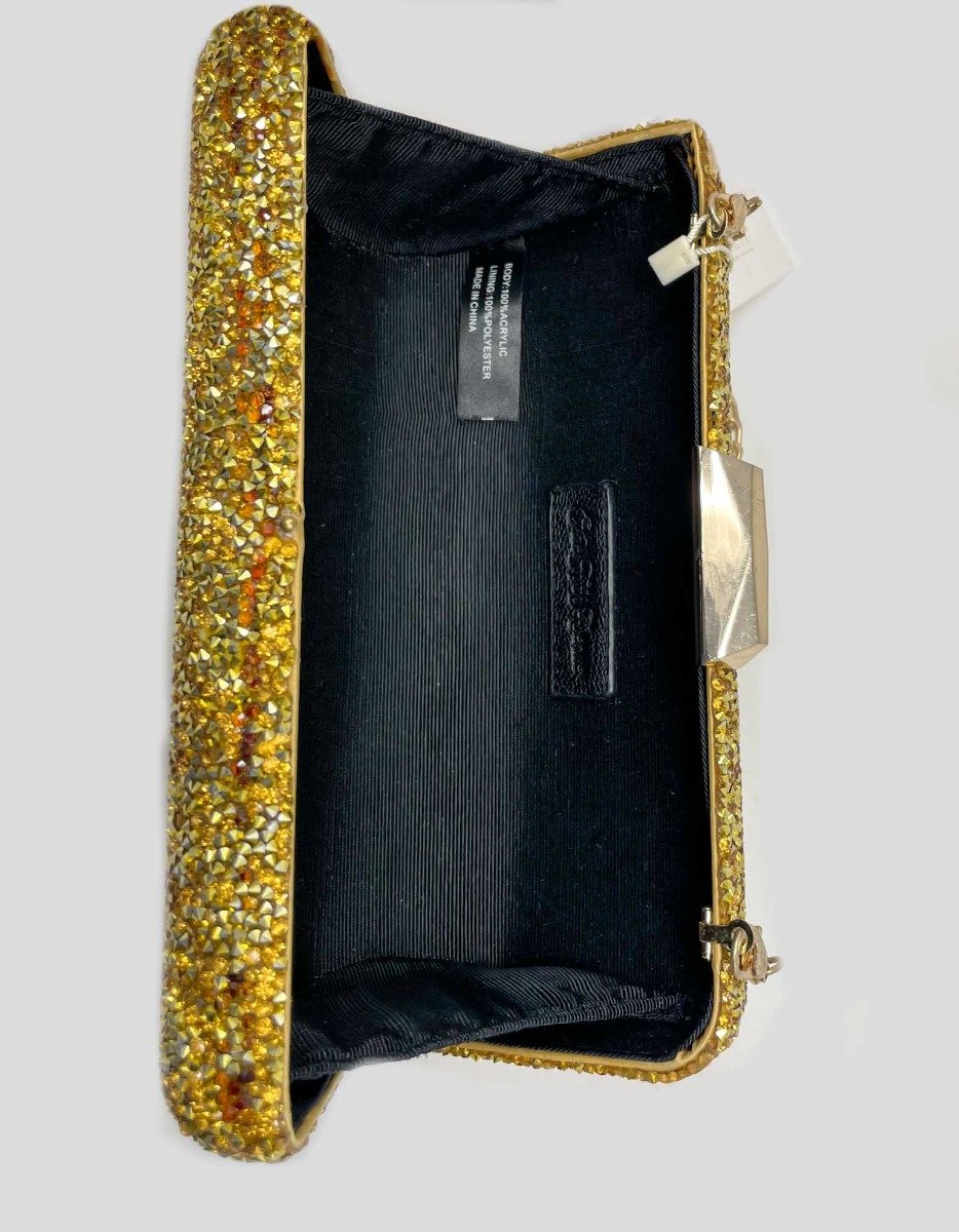 Saks Fifth Avenue Gold Jewel Box Clutch Evening