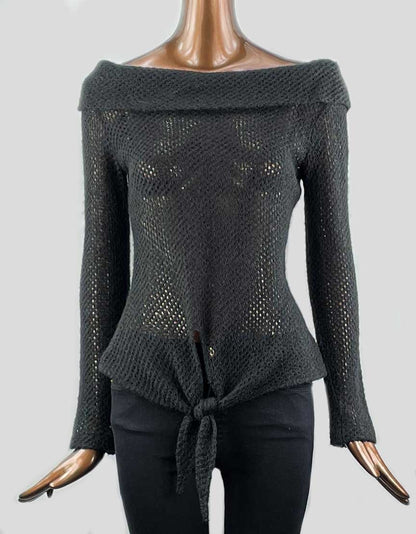Anon Charcoal Knit Sweater With Tie In Front Small