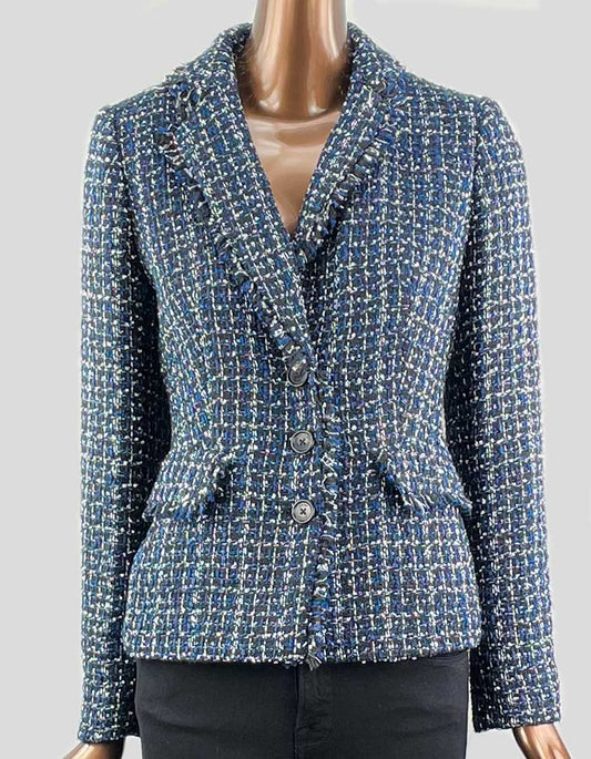 Dkny Women Blue Tweed Blazer Size 6 US