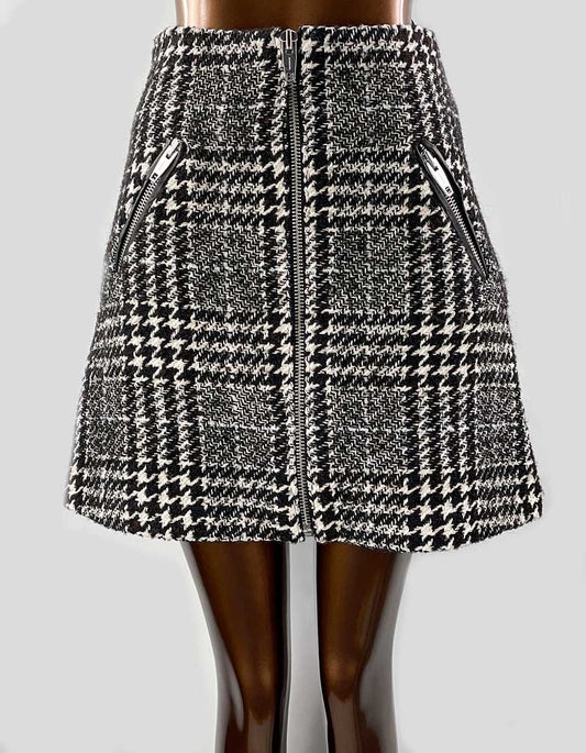 The Kooples Black And White Tweed Mini Skirt With Front Zip 2 US