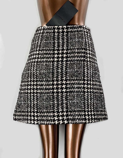 The Kooples Black And White Tweed Mini Skirt With Front Zip 2 US