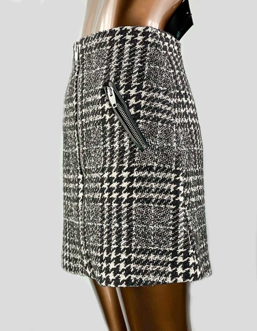 The Kooples Black And White Tweed Mini Skirt With Front Zip 2 US