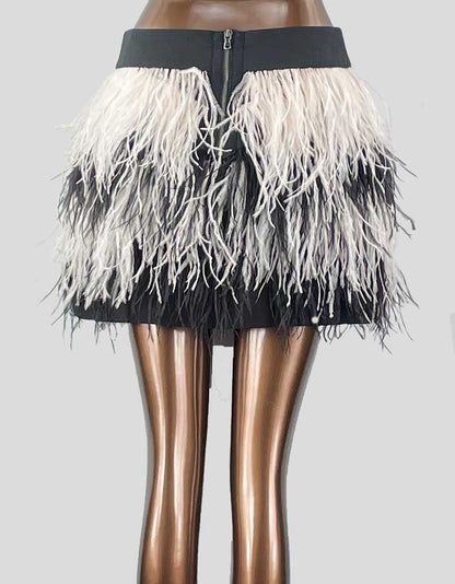 Club Monaco Black And White Ostrich Feather Miniskirt 4 US