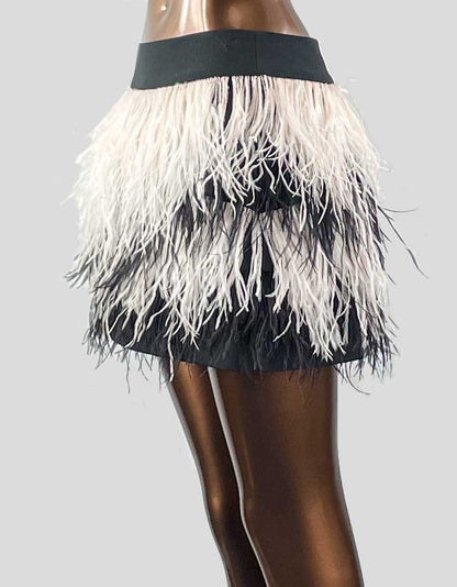 Club Monaco Black And White Ostrich Feather Miniskirt 4 US