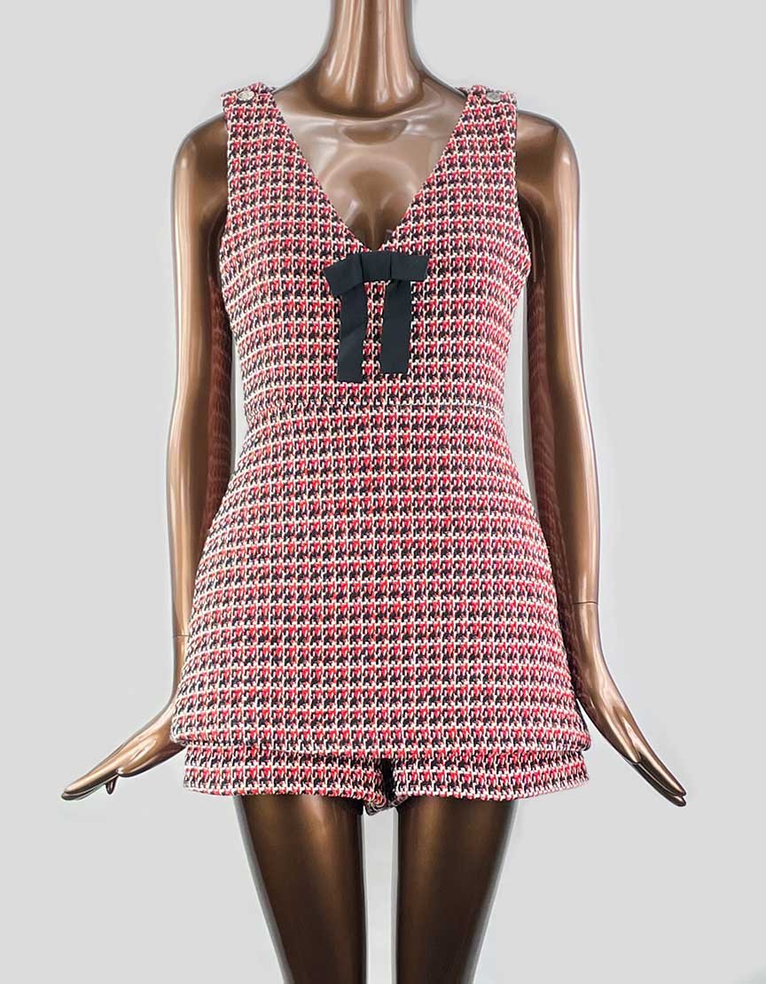 Maje Black Red White Tweed Iroma Romper Jumpsuit 38 Fr