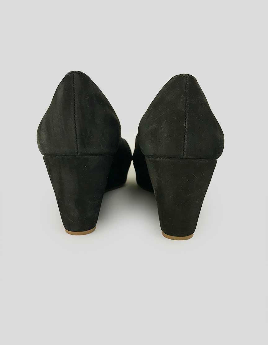 Kors Michael Kors Black Suede Peep Toe Wedge Shoes Size 6.5 Medium