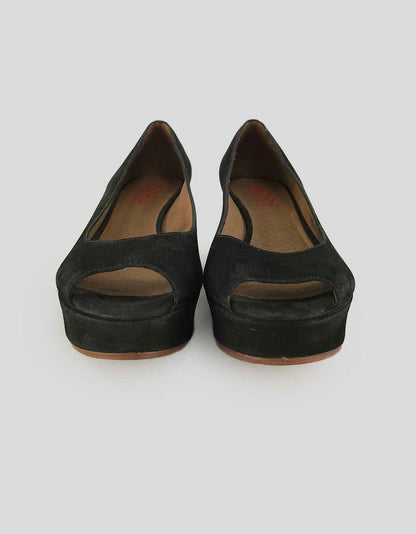 Kors Michael Kors Black Suede Peep Toe Wedge Shoes Size 6.5 Medium