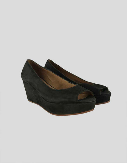 Kors Michael Kors Black Suede Peep Toe Wedges - 6.5M US